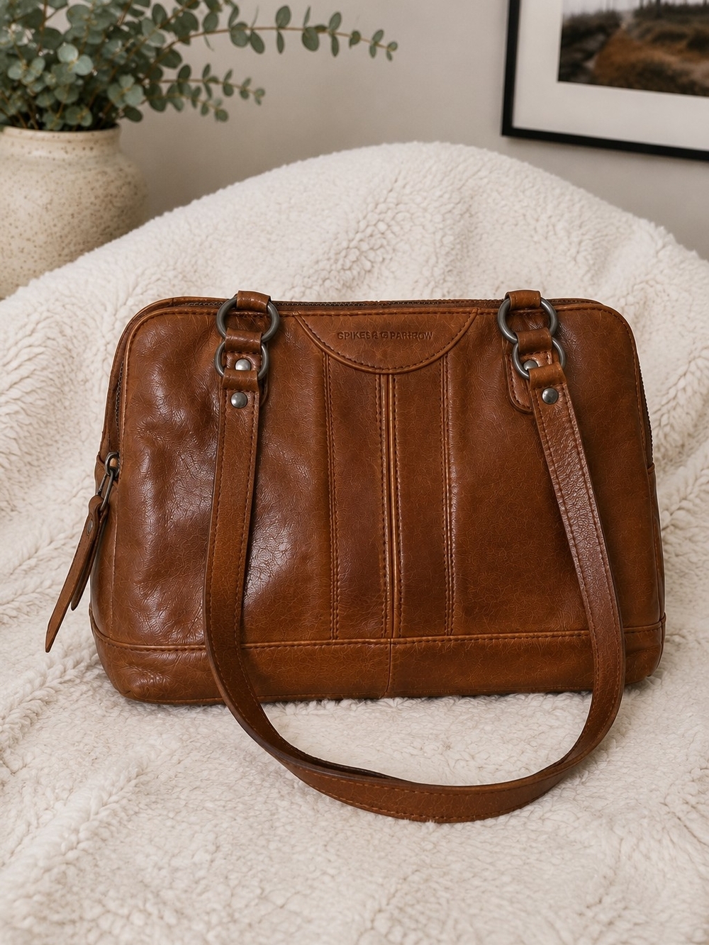 Spikes & Sparrow Cognac Brown 100% Genuine Leather Shoulder Bag Handbag